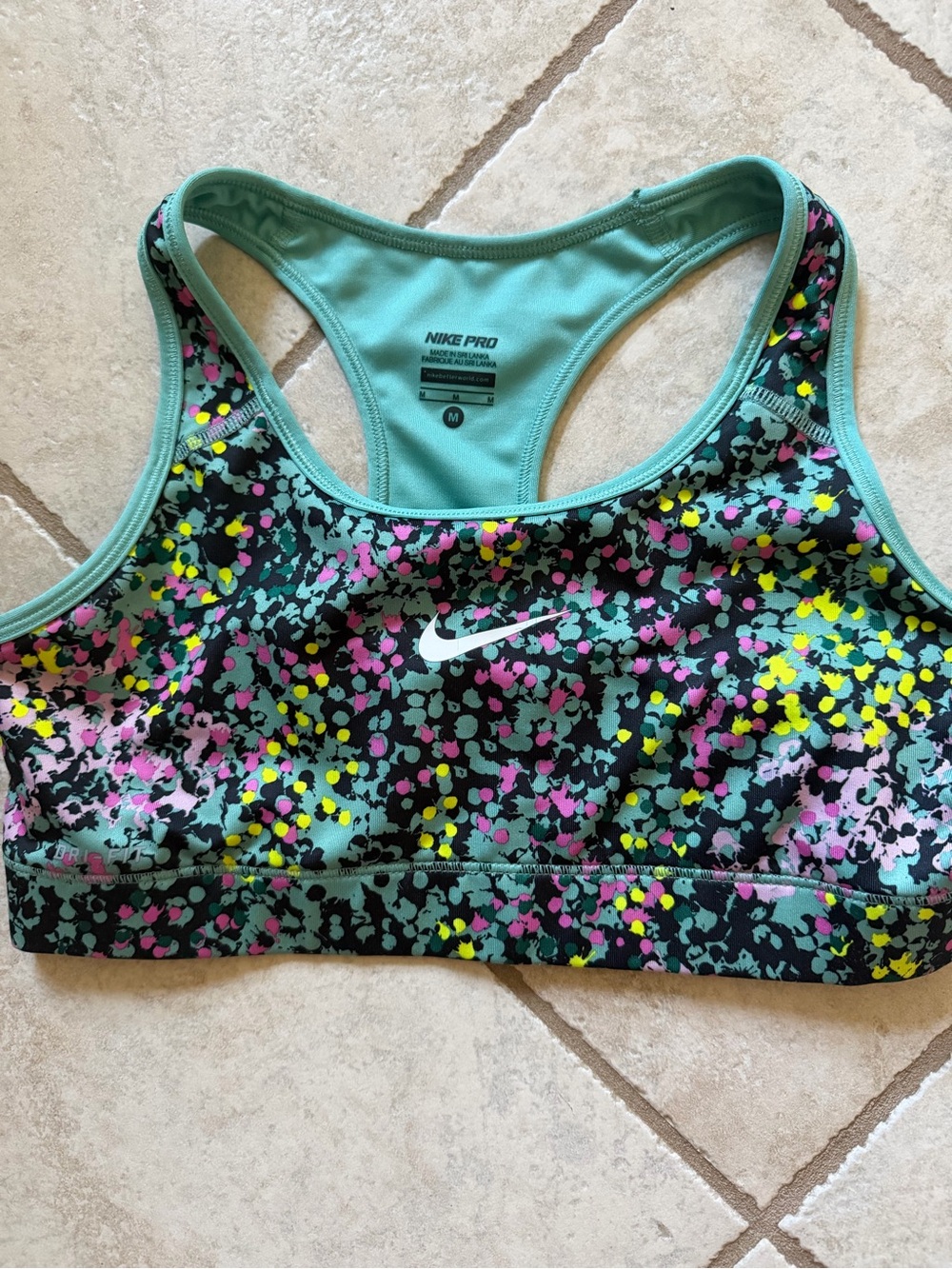 Nike Pro Mint Multicolor Speckled Racerback Sports Bra